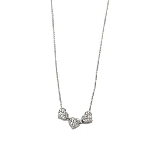 Crystal Silver Hearts Necklace 18k white gold plated pave glass gems matinee - Picture 2 of 6